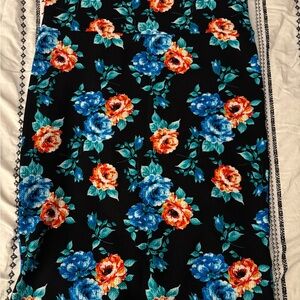 LuLaRoe Black Floral Skirt with Blue and Orange Blooms